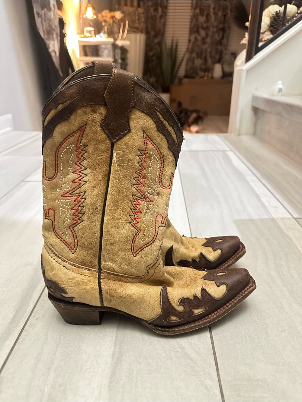 Corral Two-Tone Tan and Brown Western Cowboy Boots